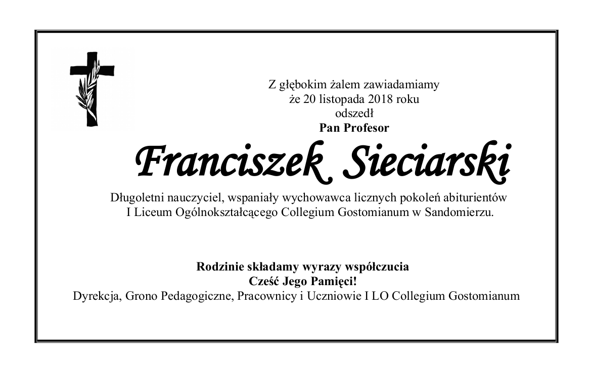 Franciszek Sieciarski – nekrolog