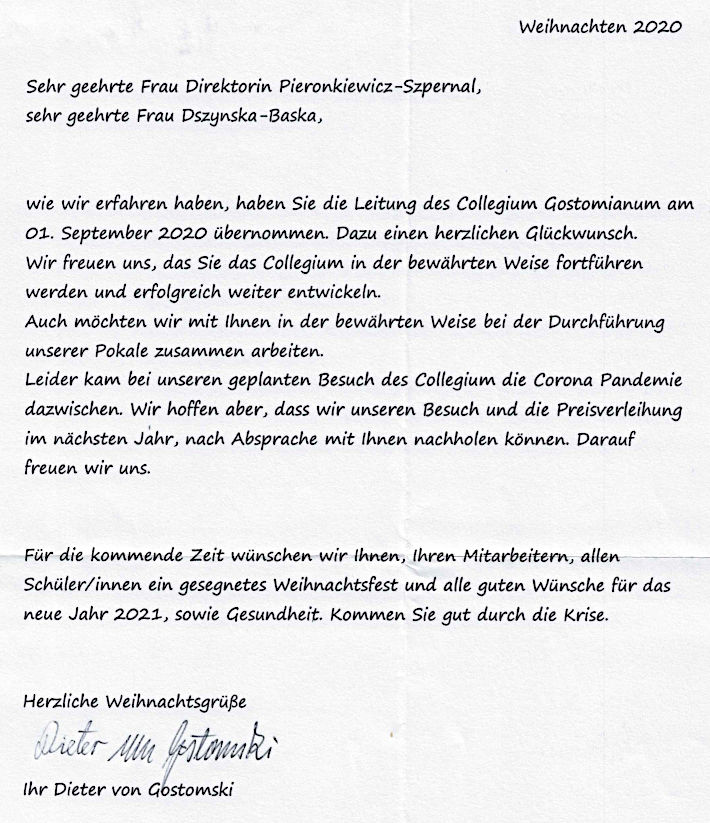 List od Dietera von Gostomskiego