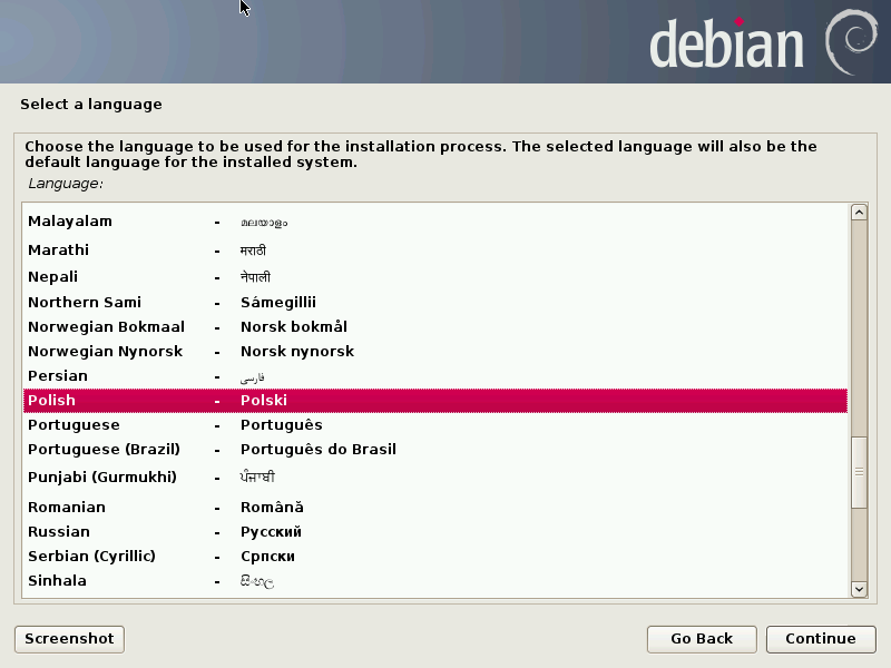 Debian Jessie - wybór języka systemu