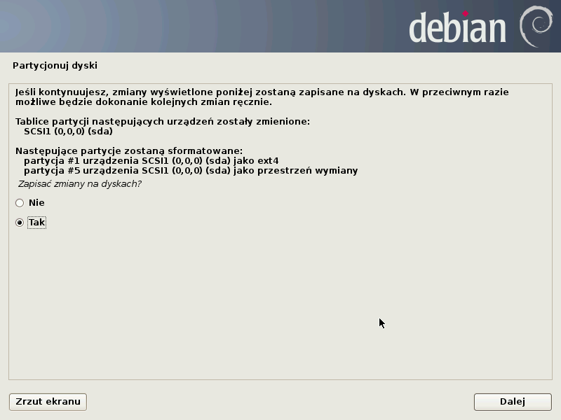 Debian Jessie - zatwierdzenie instalacji