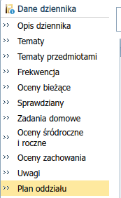 Sekcja Dane dziennika i Plan oddziału