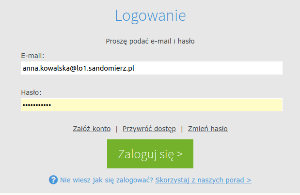 Formularz logowania do dziennika Vulcan